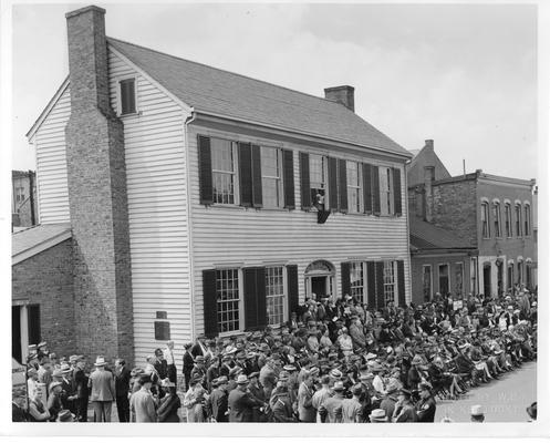 View of the crowd at the dedication of the McDowell House after renovation by the WPA