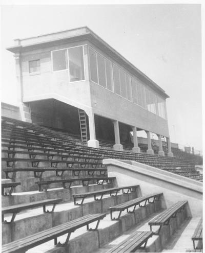 Concrete press box, part of improvement to stadium, University of Kentucky