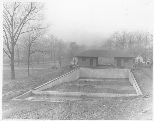 Swimming pool and bath house under construction in Central Park, Central City, KY
