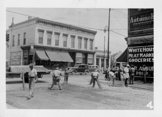 Downtown street construction in Lawrenceburg, 1942