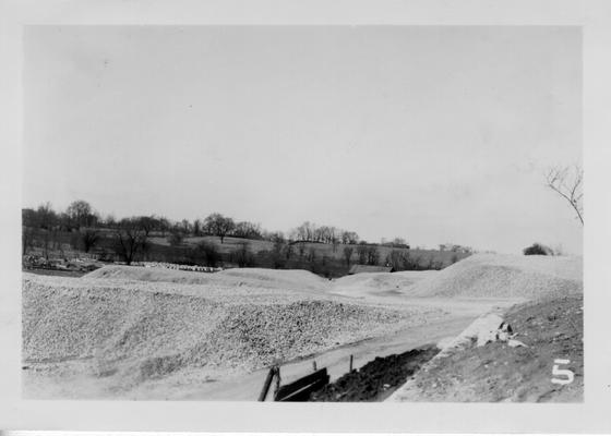 Crushed stone stockpiled in Danville, 1941
