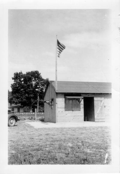 Work shack at Clarkson School.  Grayson Co.  Only [project I have visited which has flag flying
