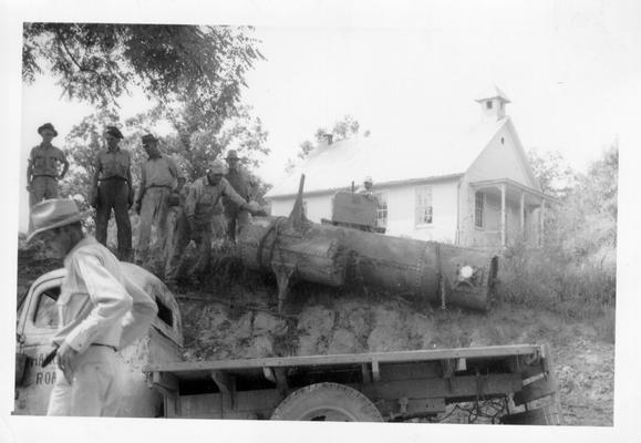 Scrap collected by WPA, October, 1942. Loading boiler in Hancock Co