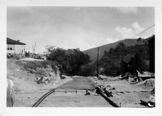 Building concrete street in Harlan, 1941