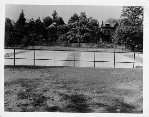 Completed concrete tennis courts at Central Park