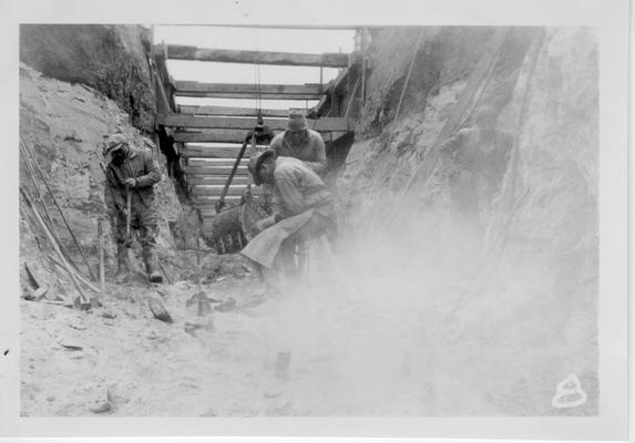 Jack hammer operators in action at Cannon's Lane Sewer at Bowman Field in connection with Defense Program, 1940-1941