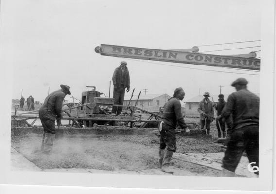 Pouring concrete at Bowman Field during Defense Program, 1940-1941