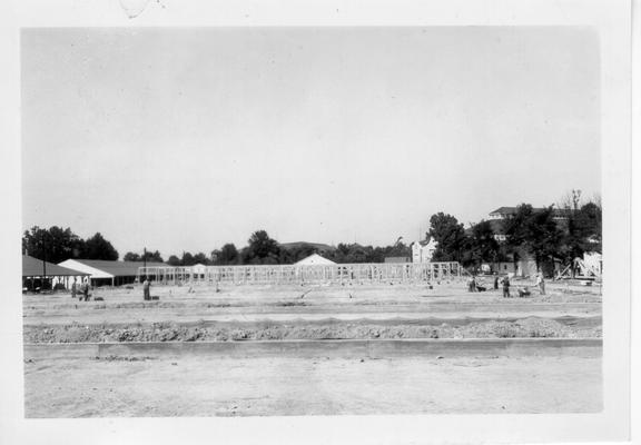 Concrete foundation for stables at State Fairgrounds constructed by WPA, 1940-1941