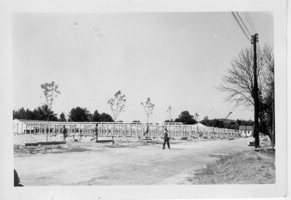Cattle barns at State Fairgrounds under construction by WPA, 1940-1941
