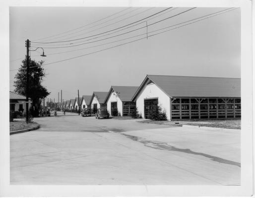 Completed cattle barns at State Fairgrounds built by WPA, 1940-1941