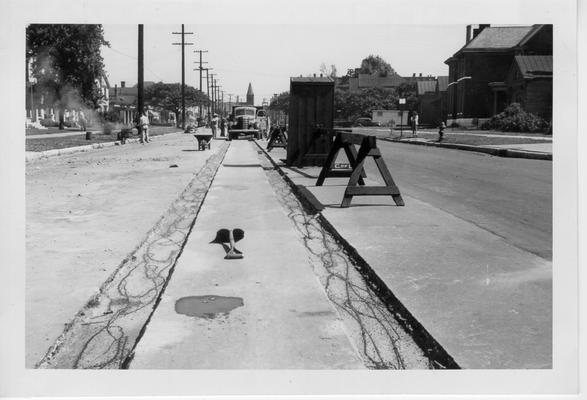 Car rail removal on West Broadway, 1942-1943