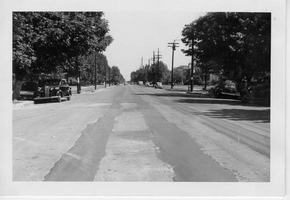 Car rail removal on West Broadway, 1942-1943