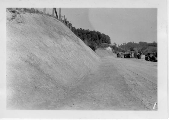 Bank, slope, and grade on Johnson County road built by WPA, 1940