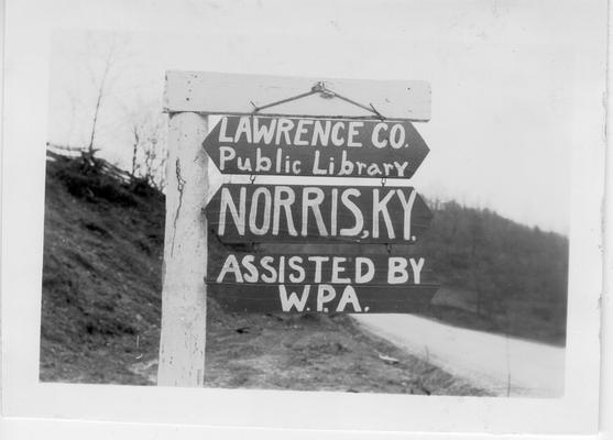 Sign at Norris Packhorse Library project, 1941