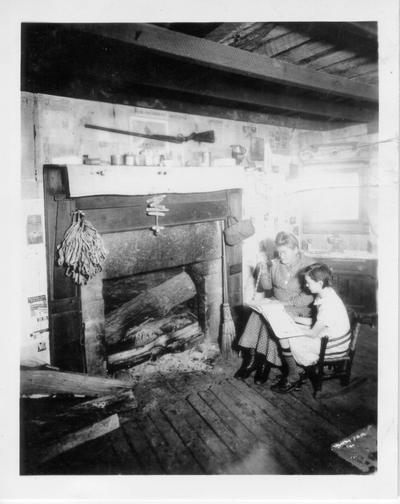 Interior of mountain cabin visited by WPA Packhorse Librarian