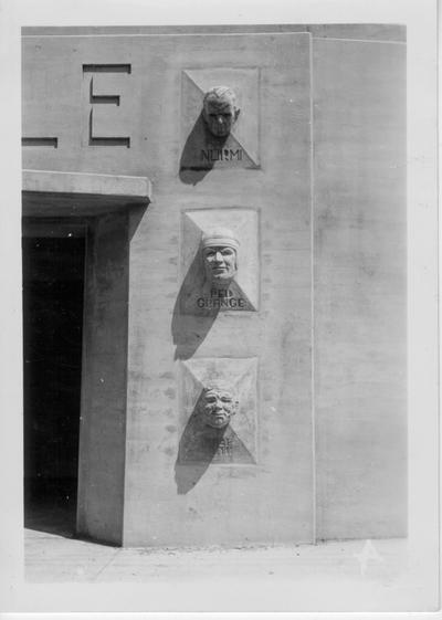 Busts of Paavo Nurmi, Red Grange, and Babe Ruth on Russellville Stadium