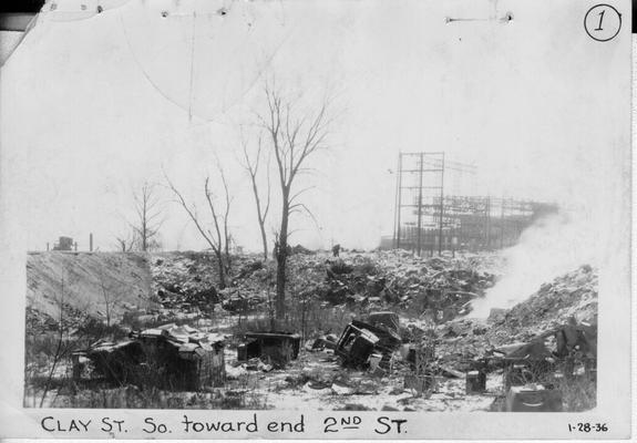 View of land prior to construction of Barkley Park in Paducah. Clay Street south toward end of 2nd Street, January 28, 1936
