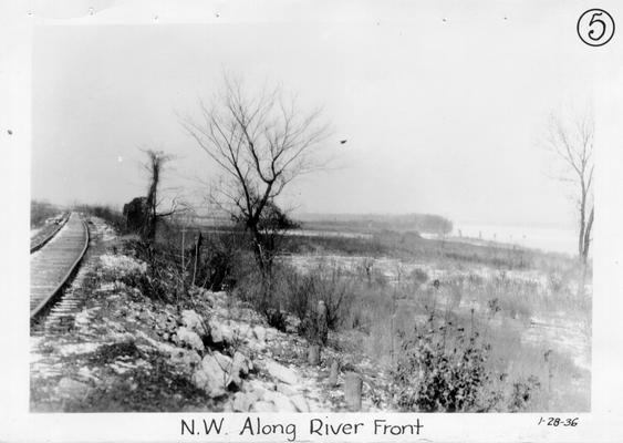 View of land prior to construction of Barkley Park in Paducah. Northwest along river front