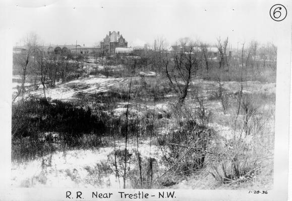 View of land prior to construction of Barkley Park in Paducah. Railroad near trestle-northwest, January 28, 1936