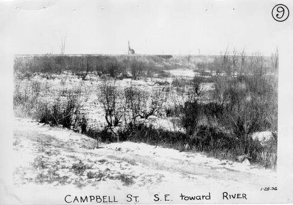 View of land prior to construction of Barkley Park in Paducah. Campbell Street southeast toward river, January 28, 1936