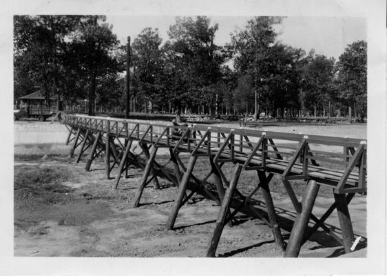 Foot bridge across lake in Noble Park, Paducah, constructed by WPA in 1940