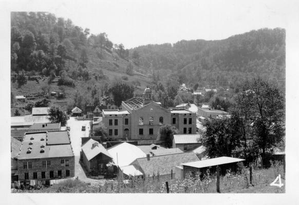 View from mountainside of Inez, KY showing new courthouse under construction