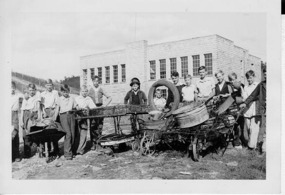 School children delivering scrap at Combs School, October, 1942