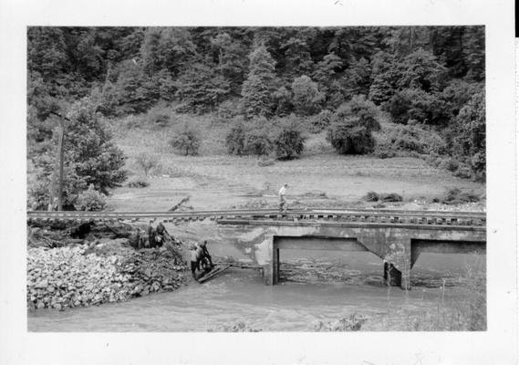 Railroad bridge and approach washed out by flash flood on July 9, 1942