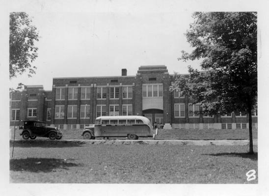 Elkton High School and Gymnasium (front view showing schoolbus)