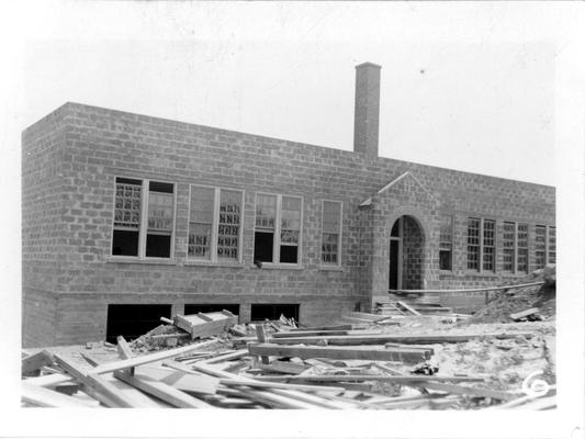 Linton School under construction by the WPA (front view)
