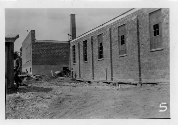 Linton School under construction by the WPA (side view)