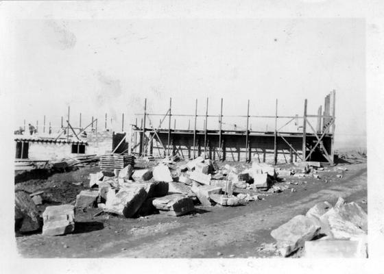 Monticello High School under construction by the WPA