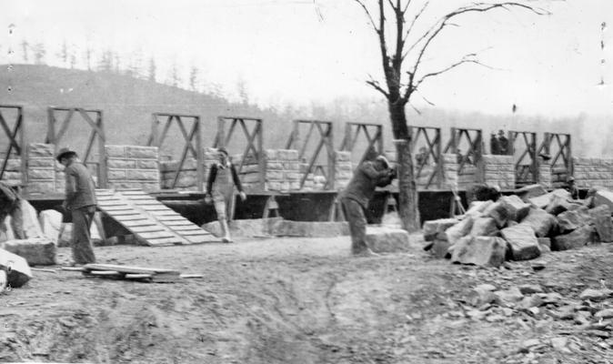Project #582 District 5: Completing the construction of Court House at Sandy Hook, KY. Structure is to be two stories high and 50' X 90' in dimension. Foundation was constructed as on F.E.R.A. project. Photographed December 12, 1935