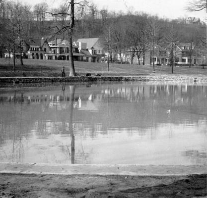 Project #1455 District 5: Improvements for City Parks in Ashland, KY. The view shows the Central Park Pool, constructed with native sandstone and finished with cement cap. Photographed March 25, 1936