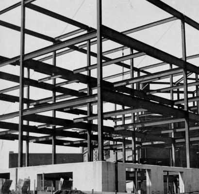 Project #1876 District 3: WPA Project #1876 provides for completion of the superstructure of an addition to the Bryan Station High School in Lexington, KY. View shows structural steel framing in place for new building. Photographed April 22, 1936