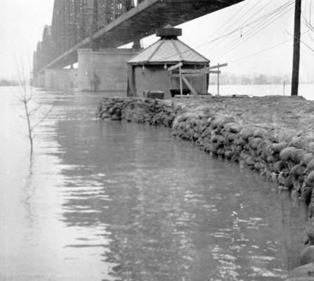 1937 Flood. A sandbag wall was built by WPA workers around the water plant and the electric light company's pumping station at Henderson, KY. View photographed January 29, 1937