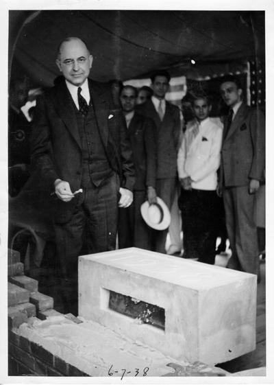 Associate Justice of the U.S. Supreme Court, Stanley F. Reed, making his address at the laying of the cornerstone of School of Law, University of Louisville, June 7, 1938