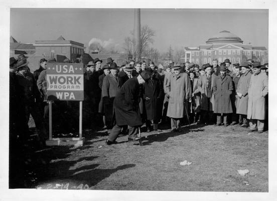 President Raymond A. Kent breaking ground for Speed Scientific School, University of Louisiville, February 14, 1940