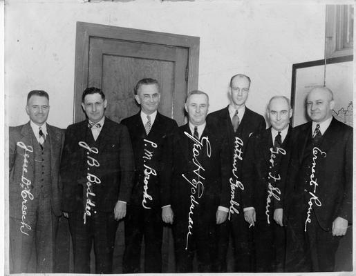 District Directors, June 10, 1936 to July 1, 1937. (Left to right): Jesse O. Creech, J.B. Boddie, P.M. Brooks, George H. Goodman, Arthur Gamble, George F. Shaw, Ernest Rowe