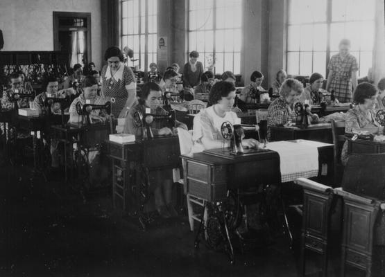 Project #272 District 1: Training Work Centers. Project provides for operation of Women's Training Work Centers at Greenville and Central City. Sewing room of Training Work Center at Central City. Photographed December 4, 1935