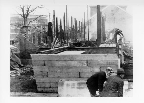 Project #481 District 6: Laying up brick walls, University of Louisville Service Building. Photographed January 3, 1936