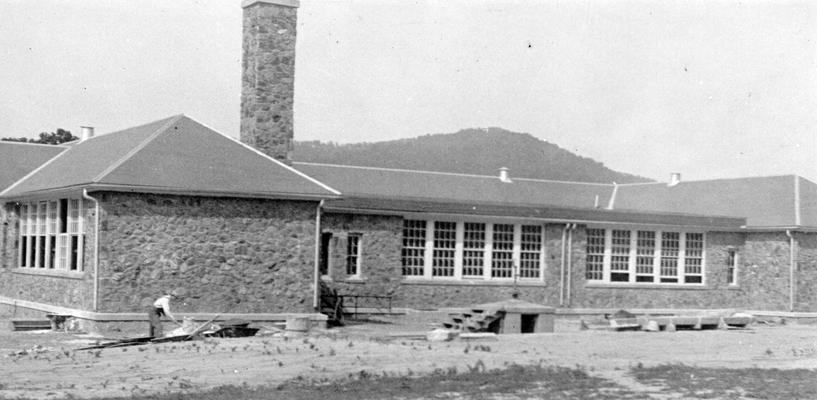 Project #1216 District 4: Ten-room school building in Knox County. View of rear and side of the new junior high school building at Flat Lick, KY