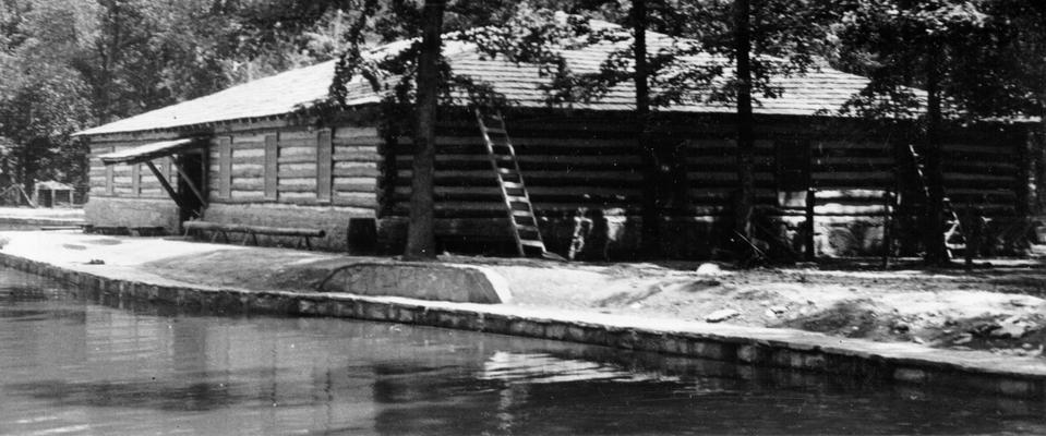 Project #1043 District 4: Project #1043 provides for the construction of a recreational center, including an administration building and a swimming pool, at Bartlett-Rhodes Park in Middlesboro, KY. The new bath house and swimming pool at Bartlett-Rhodes Park, Middlesboro. View was photographed July 23, 1936