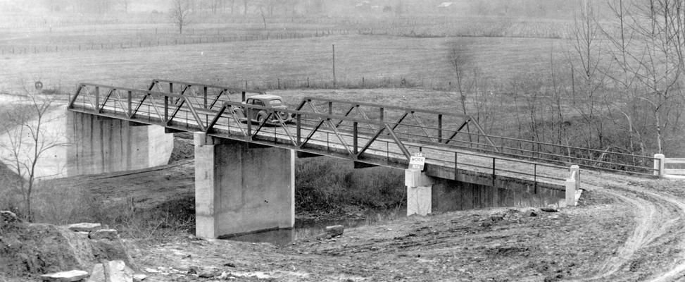 Project #2755 District 4: A three-span steel and concrete bridge has been constructed across Station Camp Creek near Wagersville, KY. View was photographed December 16, 1936
