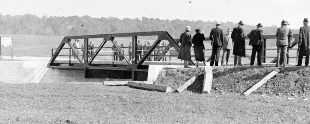 Project #771 District 6: Under Project #771, a distance of 8.3 miles of the Rockvale Road in Breckinridge County is to be graded, drained and surfaced. View shows a 54' steel span on the Rockvale Road, photographed November 11, 1936