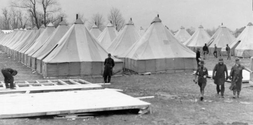 1937 Flood. Refugee camp erected by WPA workers. A refugee camp  built at Louisville with WPA labor, which will house 1200 Negroes. View photographed February 10, 1937