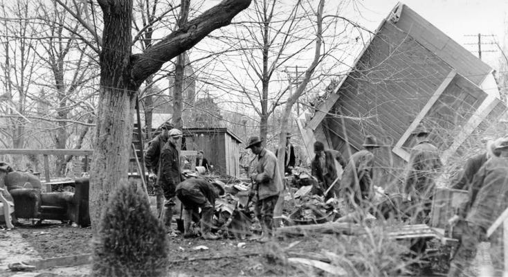 1937 Flood. Clean-up work at West Point, KY. WPA men clearing away debris at West Point, KY. This town was badly damaged by the flood. View photographed February 10, 1937