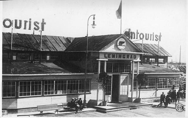 Intourist pier at port (June 18, 1945 - postcard)