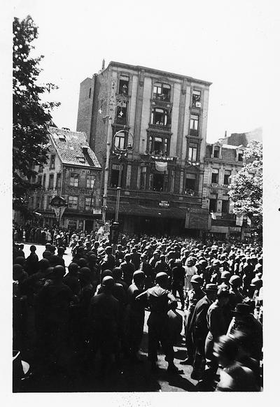 Vierviers, Belgium, May, 1945; crowd celebrating