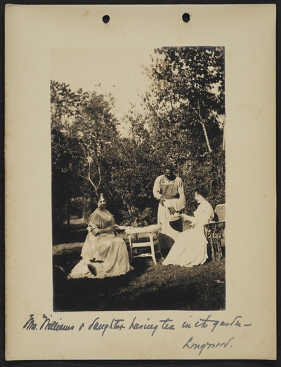 Mrs. Williams and daughter having tea in the garden- Longwood